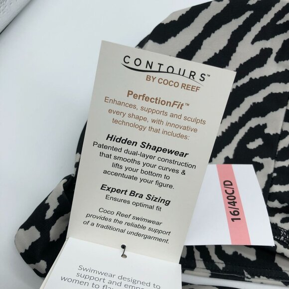 Coco Reef Contour Athena Draped Halter Bra Sized Bikini Top Black White 16/40C-D - Picture 6 of 8